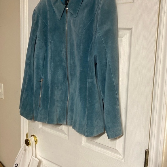 Lane Bryant Women's Light Peacock Blue Suede Jacket Zip Front with Pockets - Picture 5 of 9